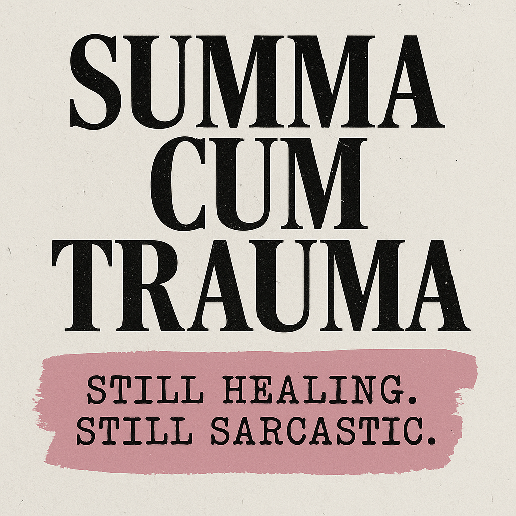 Text graphic: Still healing. Still here. Just funnier now.