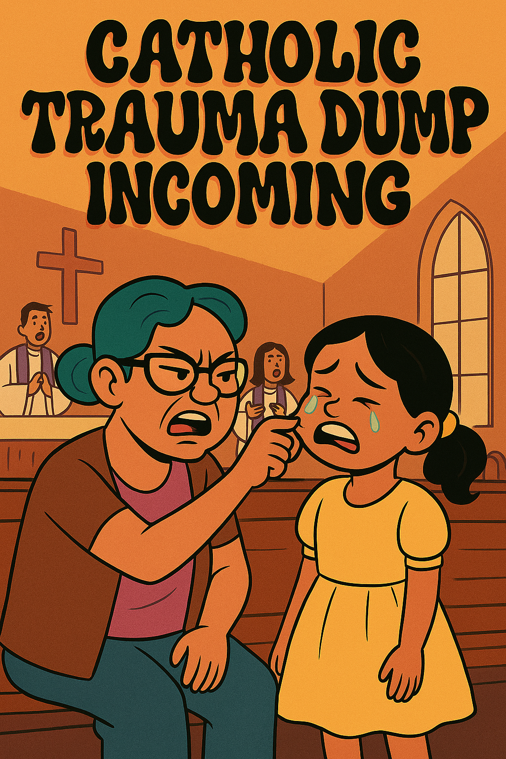 Grandma pinching granddaughter during Sunday Mass in church