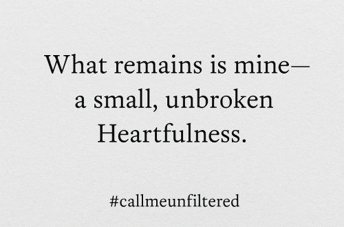 Glowing heart symbolizing inner calm and heartfulness, with text “What remains is mine — Heartfulness,” representing ease and self-care.