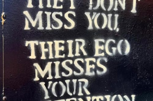 Red poster with white text: “They don’t miss you, they miss your ego.” Minimalist design about walking away and reclaiming peace