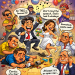 Caricature of a chaotic Mangalore wedding baila with Western-dressed guests dancing wildly in a noisy church hall
